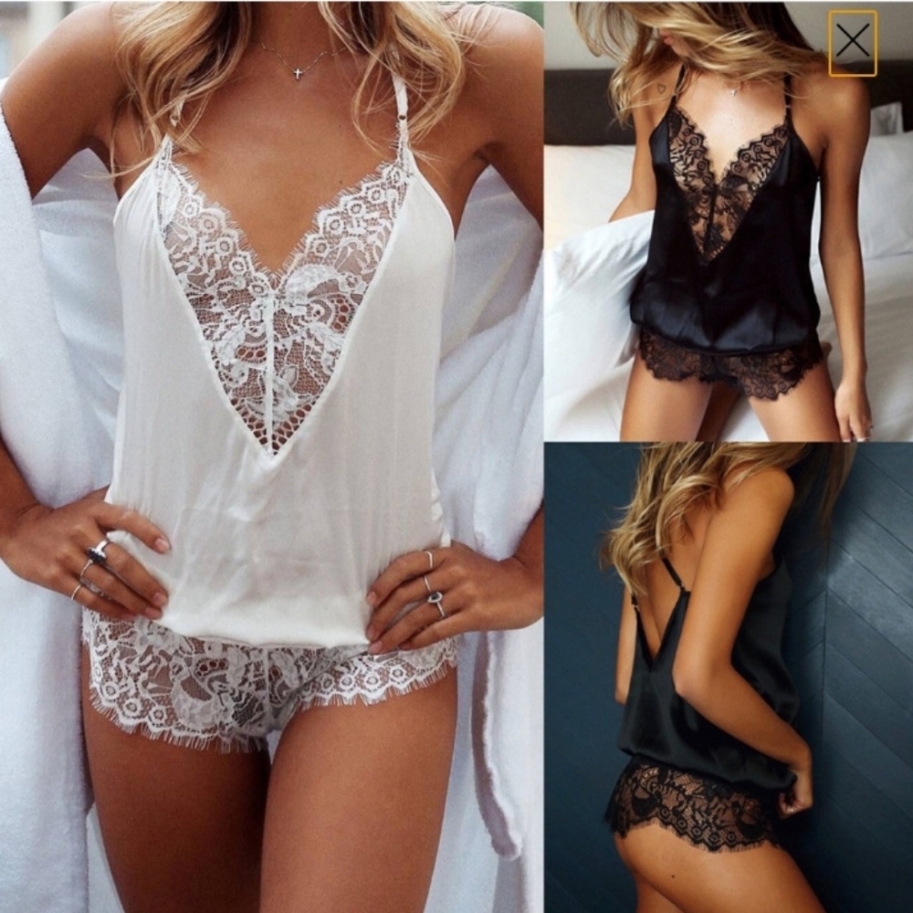 NWT White lace V neck lingerie romper